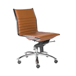 Eurostyle Dirk Armless Faux Leather Low-Back Commercial Office Chair, Chrome/Cognac