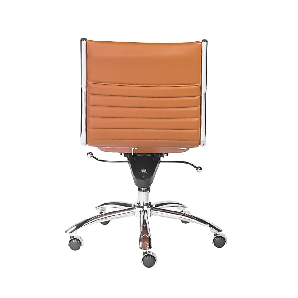 Eurostyle Dirk Armless Faux Leather Low-Back Commercial Office Chair, Chrome/Cognac