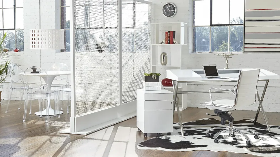 Eurostyle Dirk Faux Leather Low-Back Commercial Office Chair, Chrome/White