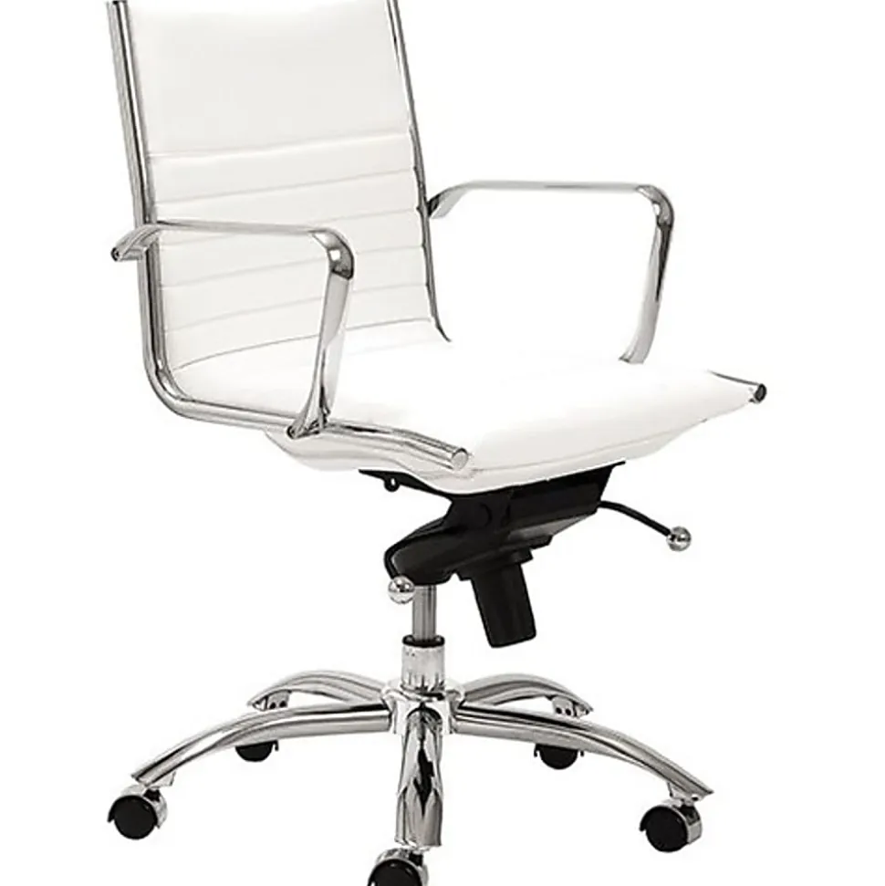 Eurostyle Dirk Faux Leather Low-Back Commercial Office Chair, Chrome/White