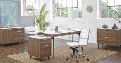 Eurostyle Dirk Faux Leather Low-Back Commercial Office Chair, Chrome/White