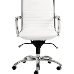 Eurostyle Dirk Faux Leather Low-Back Commercial Office Chair, Chrome/White