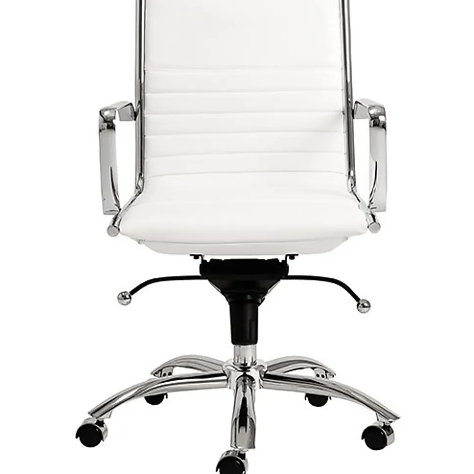 Eurostyle Dirk Faux Leather Low-Back Commercial Office Chair, Chrome/White