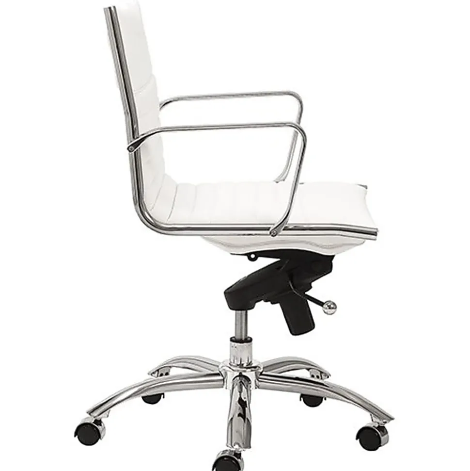 Eurostyle Dirk Faux Leather Low-Back Commercial Office Chair, Chrome/White