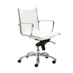 Eurostyle Dirk Faux Leather Low-Back Commercial Office Chair, Chrome/White