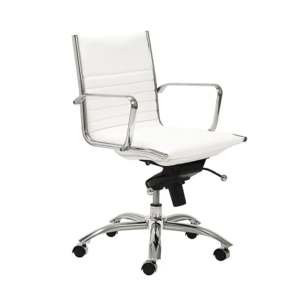 Eurostyle Dirk Faux Leather Low-Back Commercial Office Chair, Chrome/White