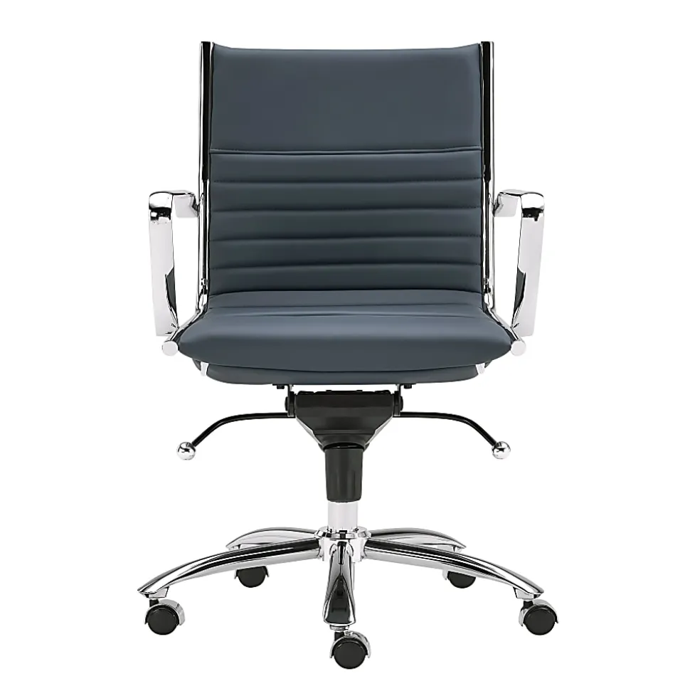 Eurostyle Dirk Faux Leather Low-Back Commercial Office Chair, Chrome/Blue