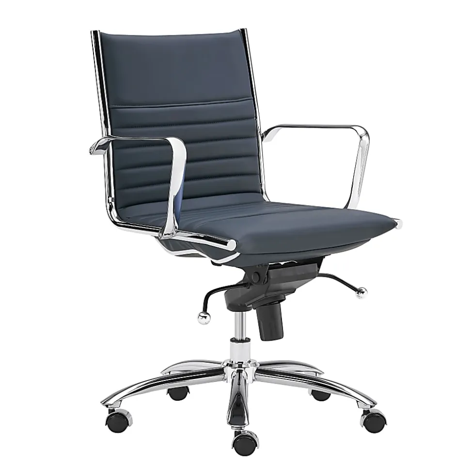 Eurostyle Dirk Faux Leather Low-Back Commercial Office Chair, Chrome/Blue