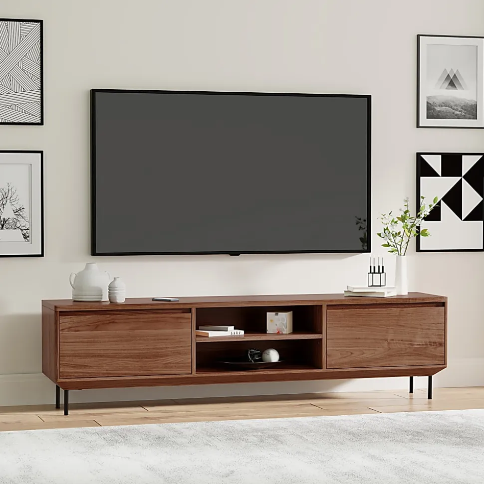 Eurostyle Saga Media Stand, 20-1/2"H x 78-1/2"W x 15-1/2"D, Walnut/Black