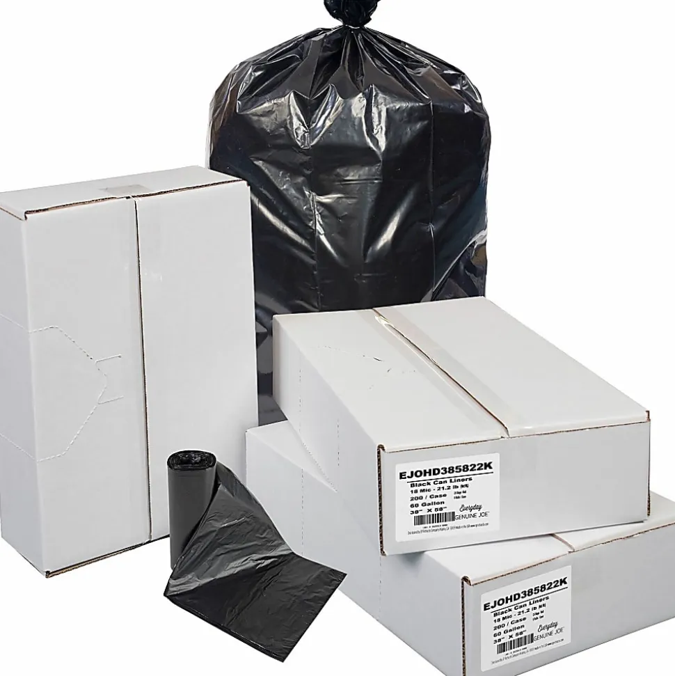 Everyday Genuine Joe High-Density Can Liners, 60 gal Capacity, 38"x 58", 0.71 mil (18 Micron) Thickness, 200 Bags - HD385822K