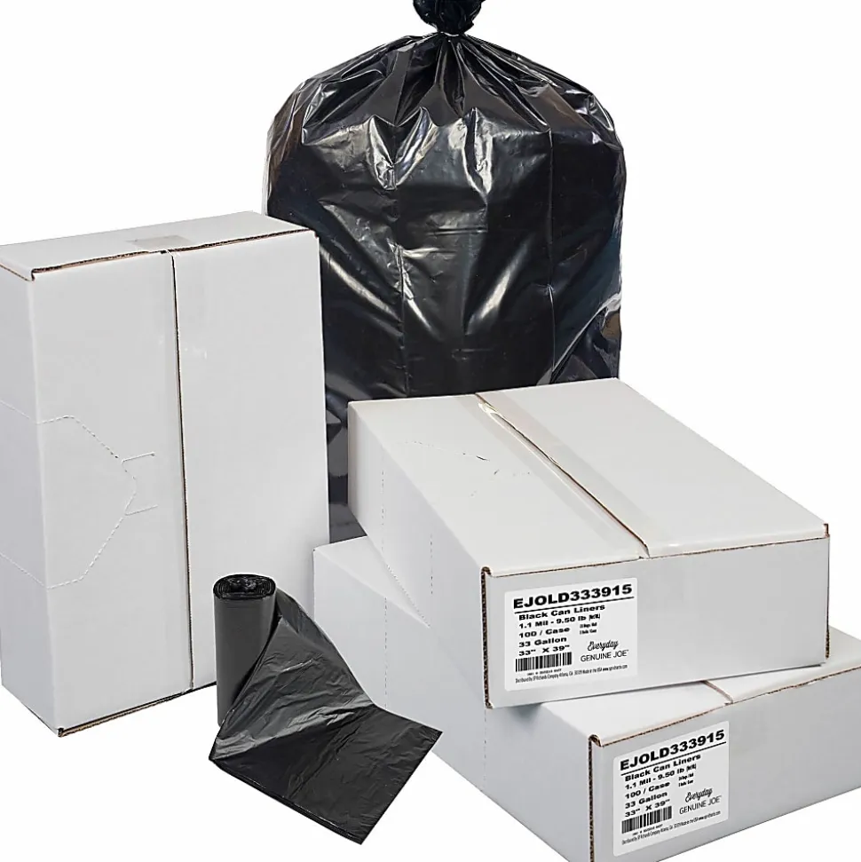 Everyday Genuine Joe Low-Density Can Liners, 33 gal Capacity, 33"x 39"x1.10 mil (28 Micron) Thickness, 100 Bags - LD333915