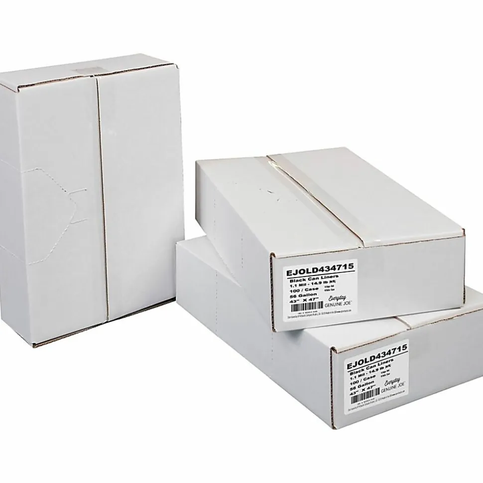 Everyday Genuine Joe Low-Density Can Liners, 55 gal Capacity, 43"x 47"x1.10 mil (28 Micron) Thickness, 100 Bags - LD434715