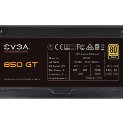 EVGA GT 850W Power Supply - Compact - 120 V AC, 230 V AC Input - 5 V DC, 3.3 V DC, 12 V DC, -12 V DC Output - 220GT0850Y1