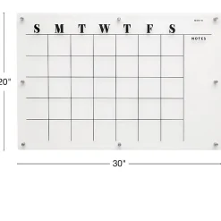 Excello Acrylic Non-Magnetic Dry-Erase Board With Custom Printed Calendar, 30” x 20”, Clear