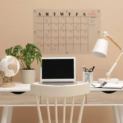 Excello Acrylic Non-Magnetic Dry-Erase Board With Custom Printed Calendar, 30” x 20”, Clear