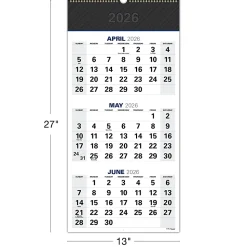 2026-2027 Excello Brands Academic Year Large Print 3-Month View Wall Calendar, 27" x 13", Black, April To December, Total Qty 1