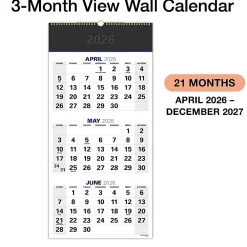 2026-2027 Excello Brands Academic Year Large Print 3-Month View Wall Calendar, 27