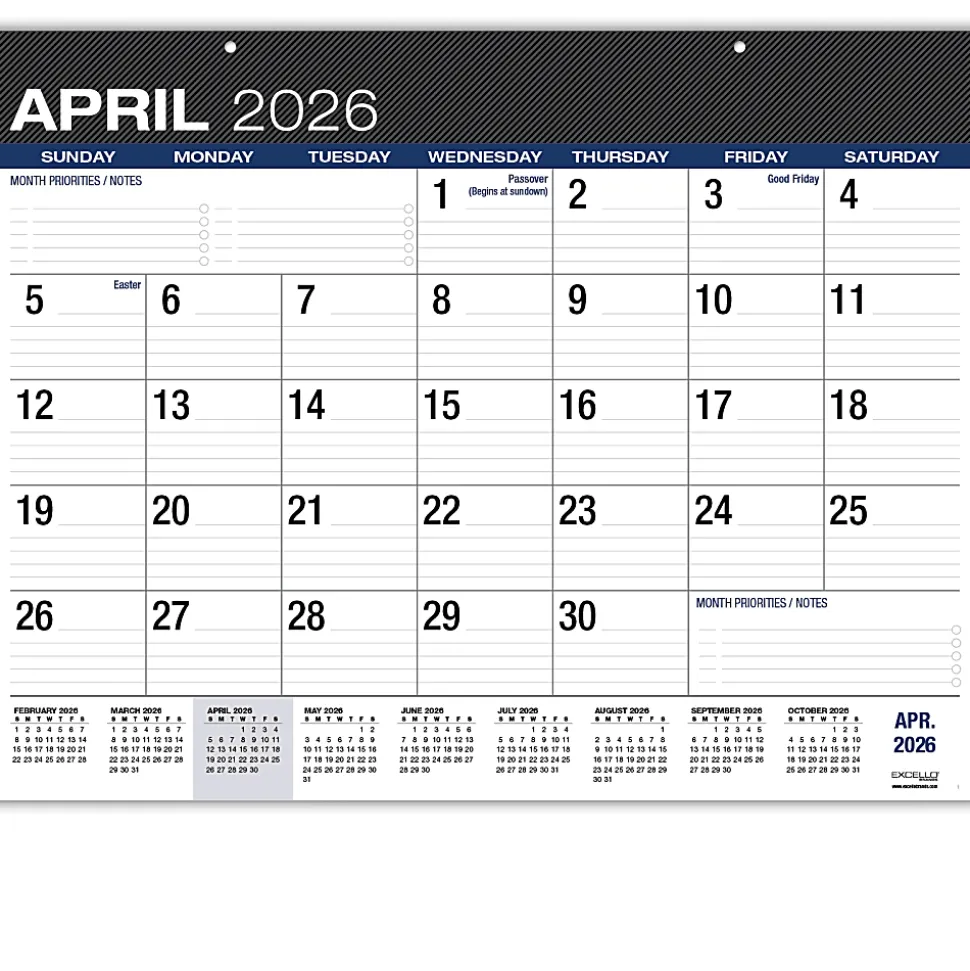2026-2027 Excello Brands Academic Year Large Print Desk Pad Calendar, 22" x 17", Black, April To December, Total Qty 1
