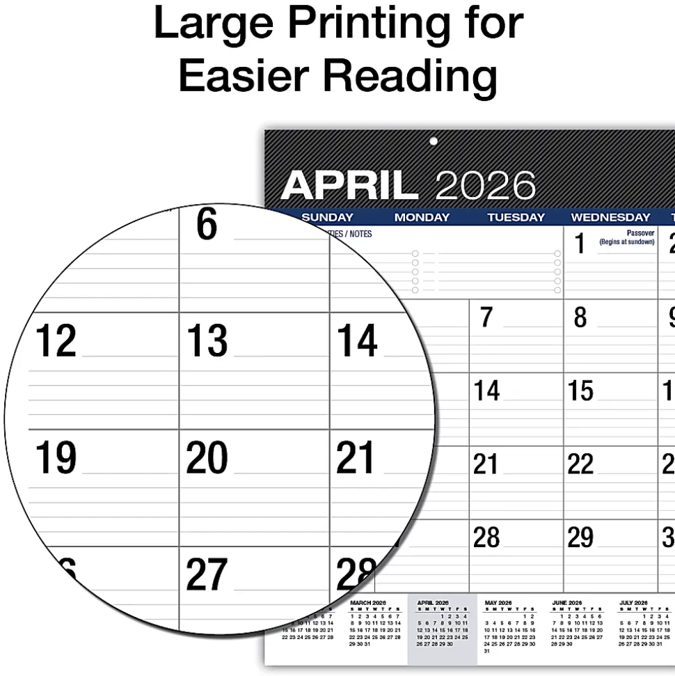 2026-2027 Excello Brands Academic Year Large Print Desk Pad Calendar, 22" x 17", Black, April To December, Total Qty 1