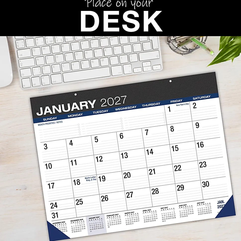 2026-2027 Excello Brands Academic Year Large Print Desk Pad Calendar, 22" x 17", Black, April To December, Total Qty 1