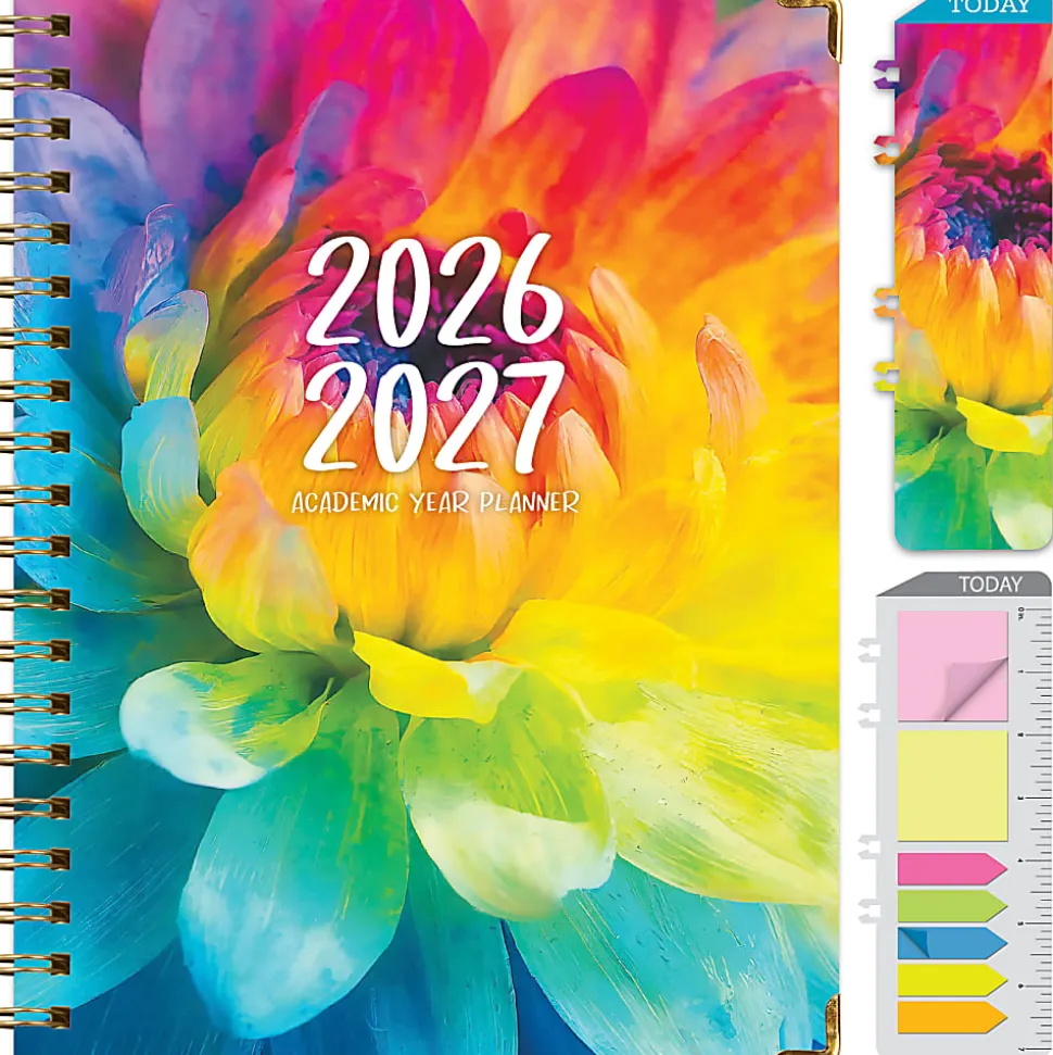 2026-2027 Excello Brands 14-Month Academic Year Hardcover Weekly/Monthly Fashion Planner, 8-1/2" x 11", Rainbow Petals, May To June, Total Qty 1