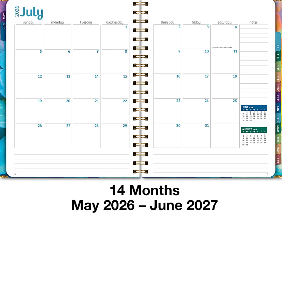 2026-2027 Excello Brands 14-Month Academic Year Hardcover Weekly/Monthly Fashion Planner, 8-1/2" x 11", Rainbow Petals, May To June, Total Qty 1
