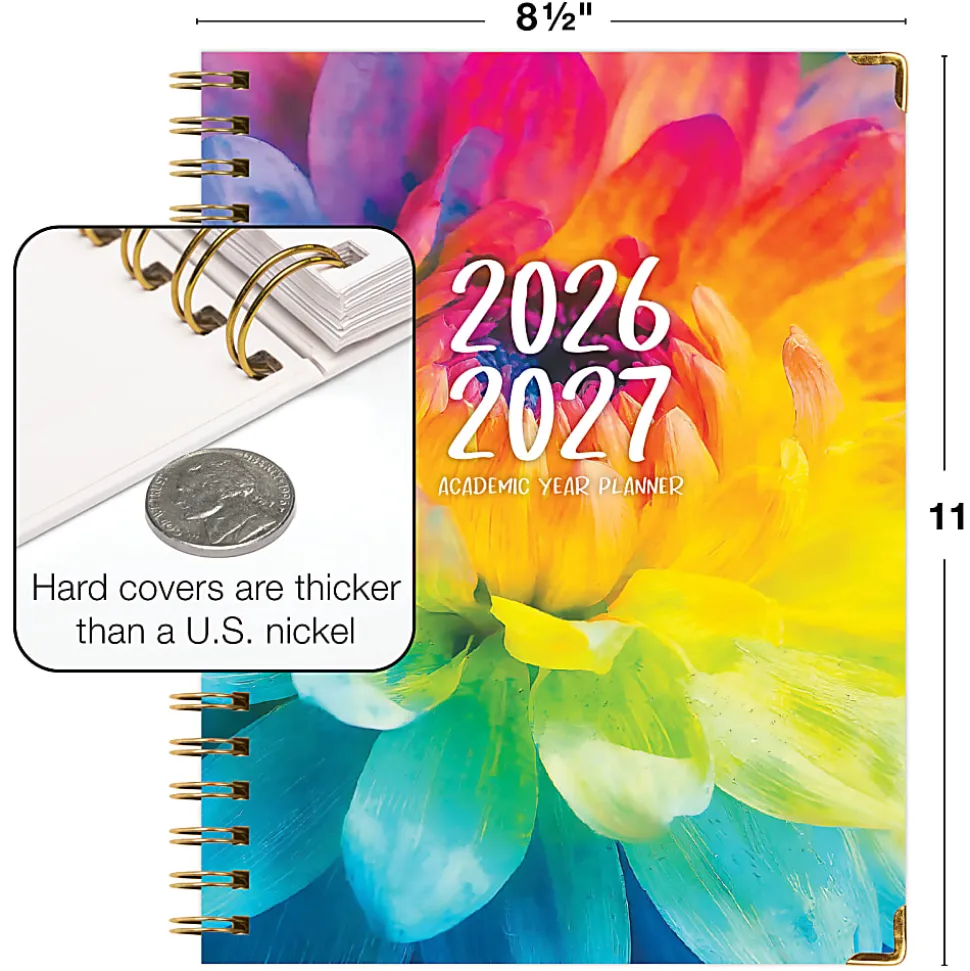 2026-2027 Excello Brands 14-Month Academic Year Hardcover Weekly/Monthly Fashion Planner, 8-1/2" x 11", Rainbow Petals, May To June, Total Qty 1