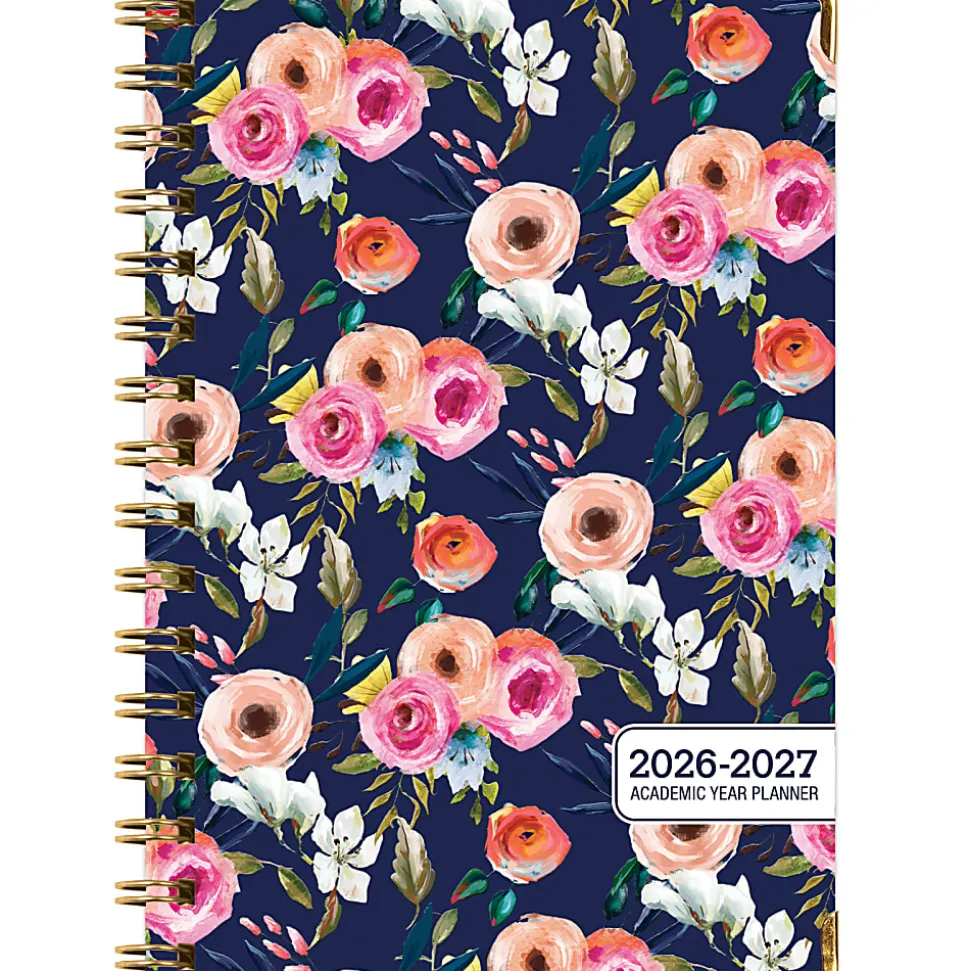 2026-2027 Excello Brands 14-Month Academic Year Hardcover Weekly/Monthly Fashion Planner, 5-1/2" x 8", Navy Floral, May To June, Total Qty 1