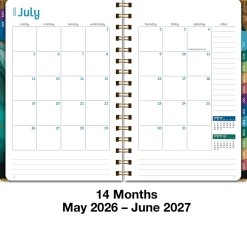 2026-2027 Excello Brands 14-Month Academic Year Hardcover Weekly/Monthly Fashion Planner, 5-1/2" x 8", Teal Gold Marble, May To June, Total Qty 1