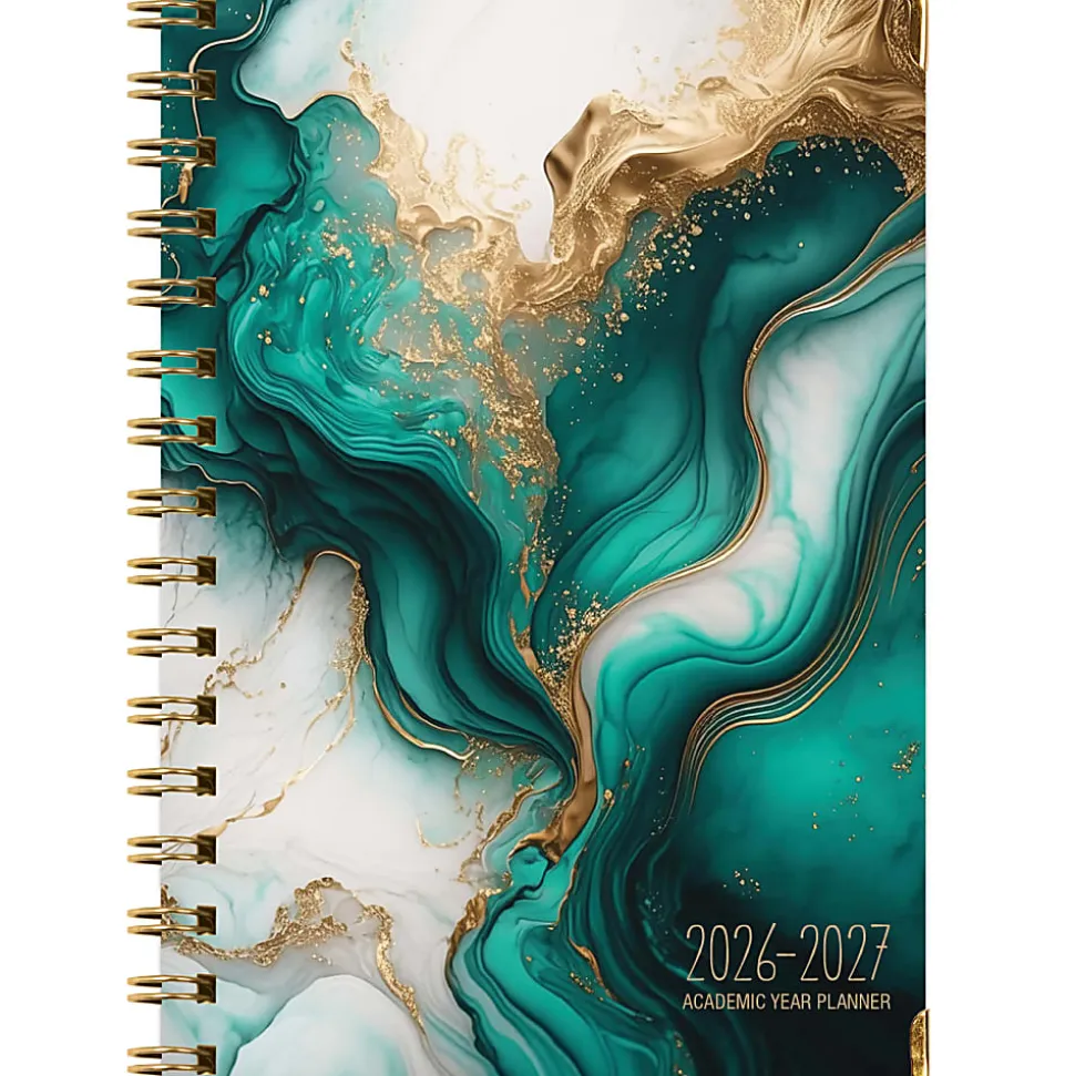 2026-2027 Excello Brands 14-Month Academic Year Hardcover Weekly/Monthly Fashion Planner, 5-1/2" x 8", Teal Gold Marble, May To June, Total Qty 1