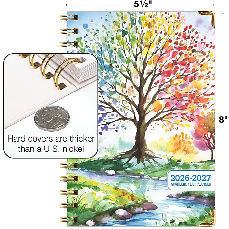 2026-2027 Excello Brands 14-Month Academic Year Hardcover Weekly/Monthly Fashion Planner, 5-1/2" x 8", Tree Seasons, May To June, Total Qty 1