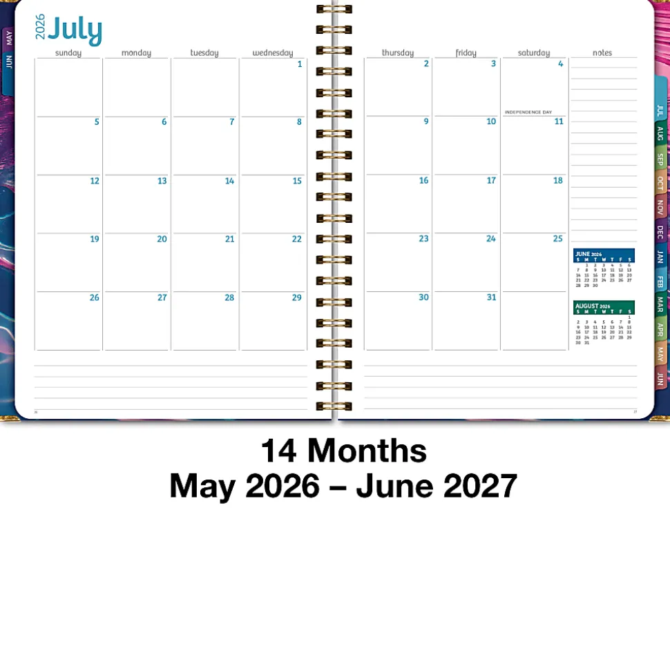 2026-2027 Excello Brands 14-Month Academic Year Hardcover Weekly/Monthly Fashion Planner, 8-1/2" x 11", Summer Bliss, May To June, Total Qty 1