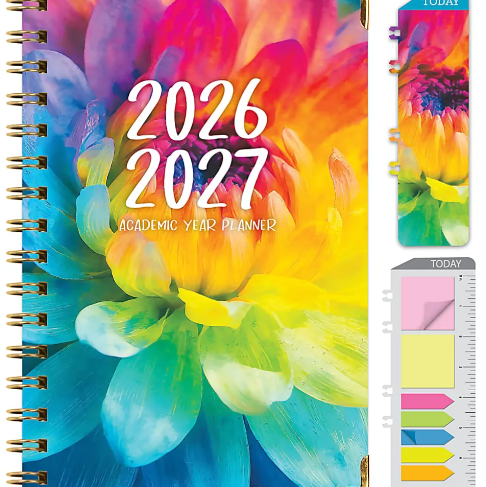 2026-2027 Excello Brands 14-Month Academic Year Hardcover Weekly/Monthly Fashion Planner, 5-1/2" x 8", Rainbow Petals, May To June, Total Qty 1