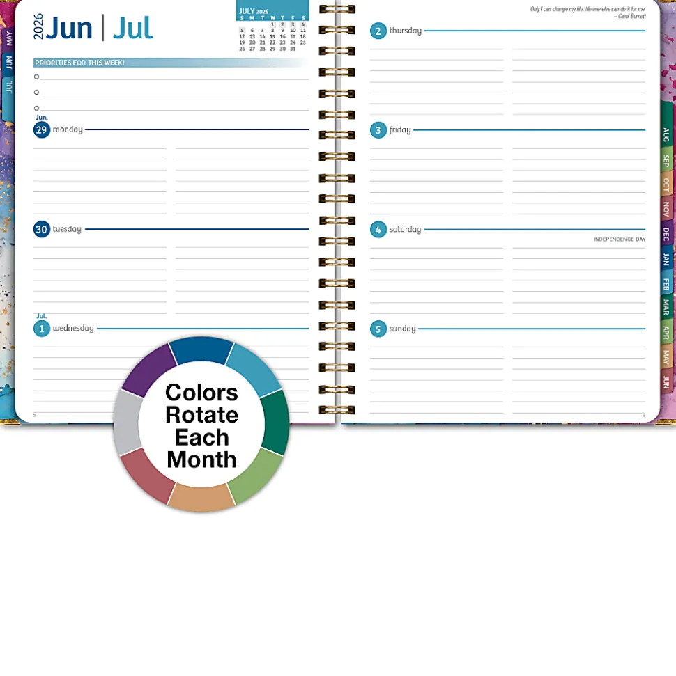 2026-2027 Excello Brands 14-Month Academic Year Hardcover Weekly/Monthly Fashion Planner, 8-1/2" x 11", Rainbow Gold Marble, May To June, Total Qty 1