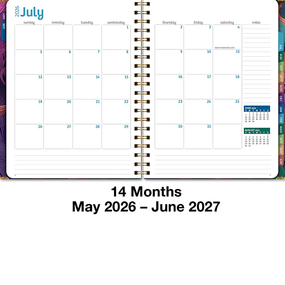 2026-2027 Excello Brands 14-Month Academic Year Hardcover Weekly/Monthly Fashion Planner, 8-1/2" x 11", Pastel Peacock, May To June, Total Qty 1