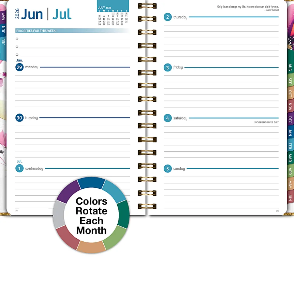 2026-2027 Excello Brands 14-Month Academic Year Hardcover Weekly/Monthly Fashion Planner, 5-1/2" x 8", Rainbow Floral, May To June, Total Qty 1