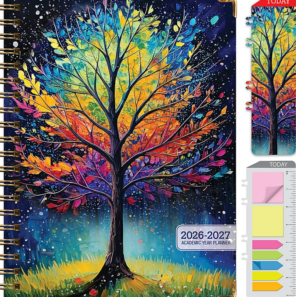 2026-2027 Excello Brands 14-Month Academic Year Hardcover Weekly/Monthly Fashion Planner, 8-1/2" x 11", Black Tree Seasons, May To June, Total Qty 1