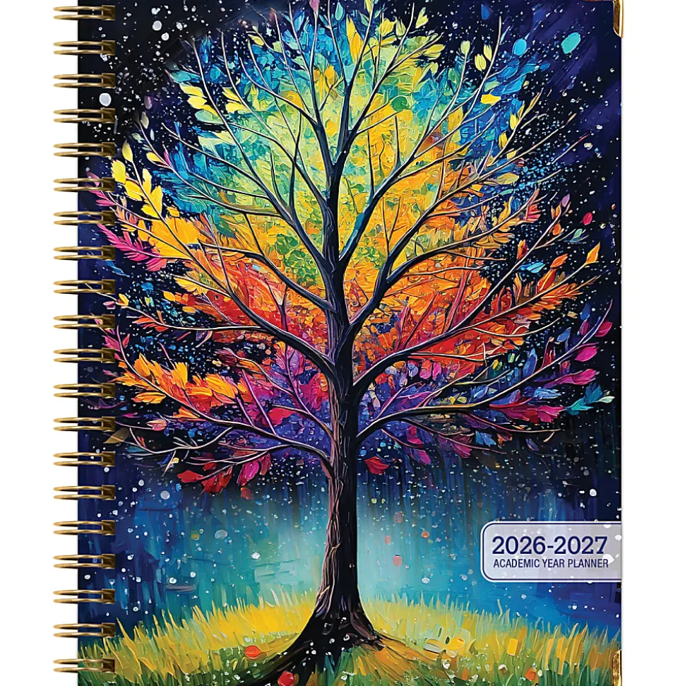 2026-2027 Excello Brands 14-Month Academic Year Hardcover Weekly/Monthly Fashion Planner, 8-1/2" x 11", Black Tree Seasons, May To June, Total Qty 1