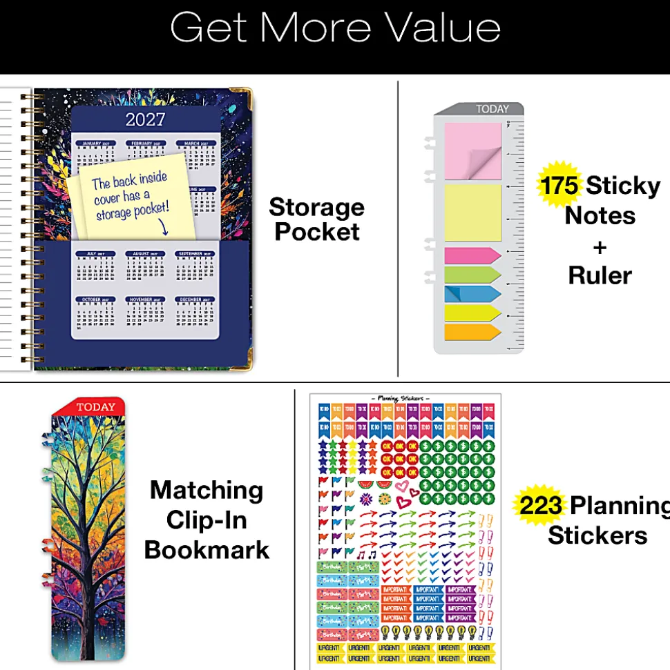 2026-2027 Excello Brands 14-Month Academic Year Hardcover Weekly/Monthly Fashion Planner, 8-1/2" x 11", Black Tree Seasons, May To June, Total Qty 1