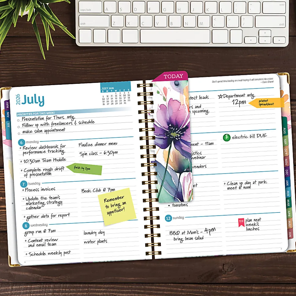 2026-2027 Excello Brands 14-Month Academic Year Hardcover Weekly/Monthly Fashion Planner, 8-1/2" x 11", Rainbow Floral, May To June, Total Qty 1