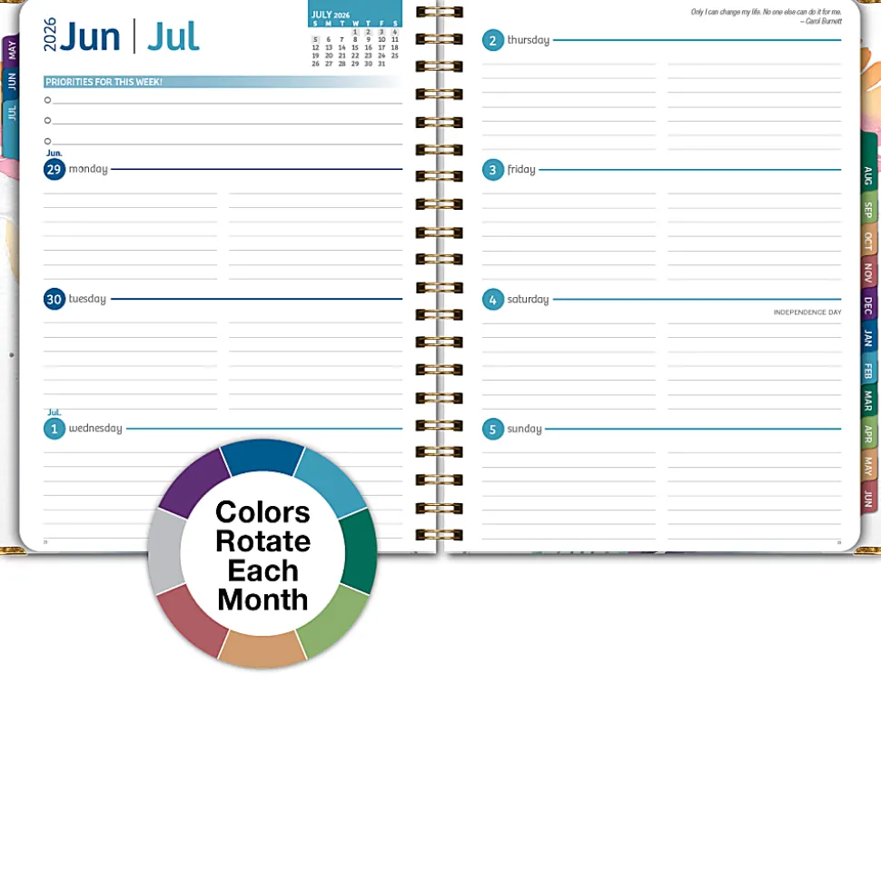 2026-2027 Excello Brands 14-Month Academic Year Hardcover Weekly/Monthly Fashion Planner, 8-1/2" x 11", Rainbow Floral, May To June, Total Qty 1