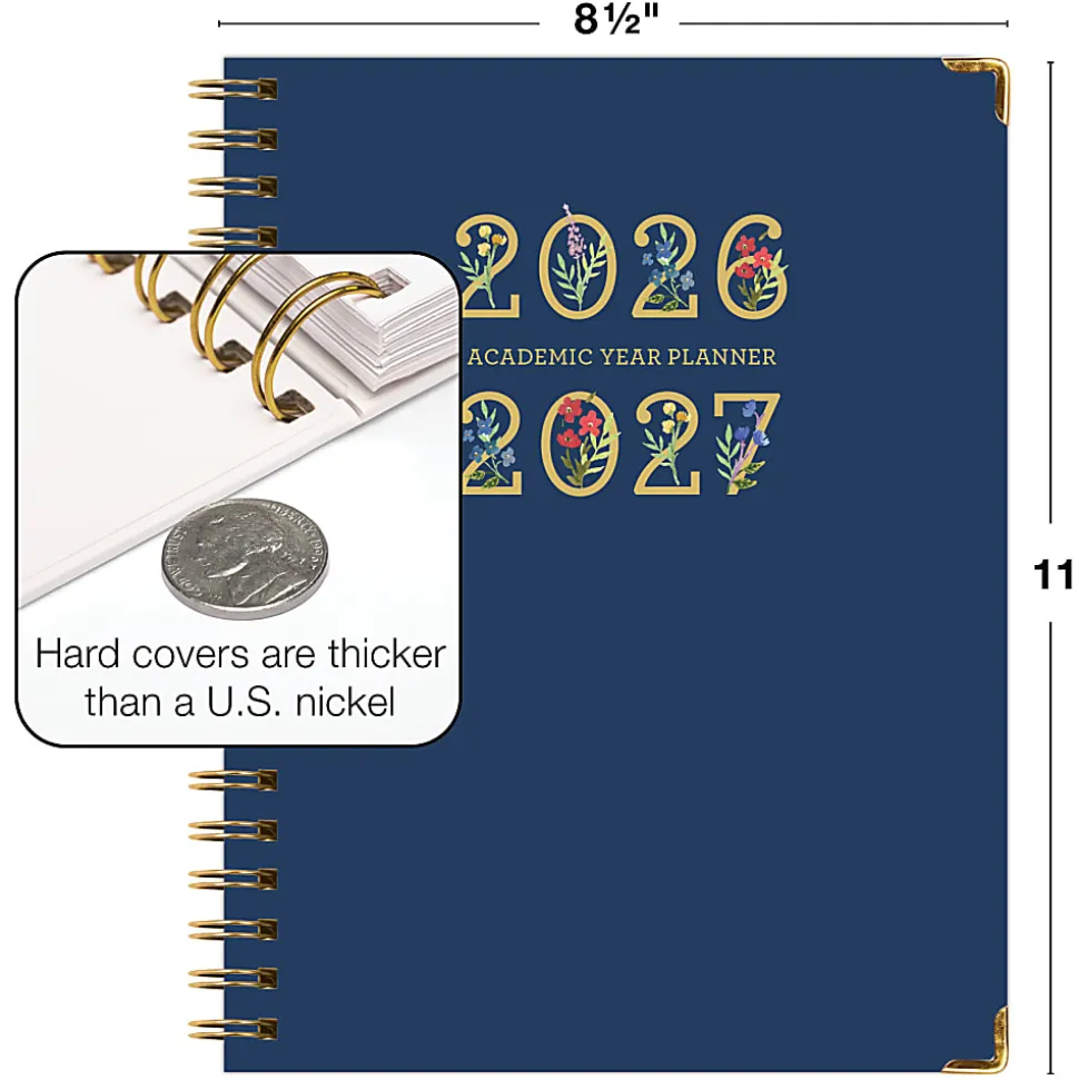 2026-2027 Excello Brands 14-Month Academic Year Hardcover Weekly/Monthly Fashion Planner, 8-1/2" x 11", Navy Gold Numbers, May To June, Total Qty 1