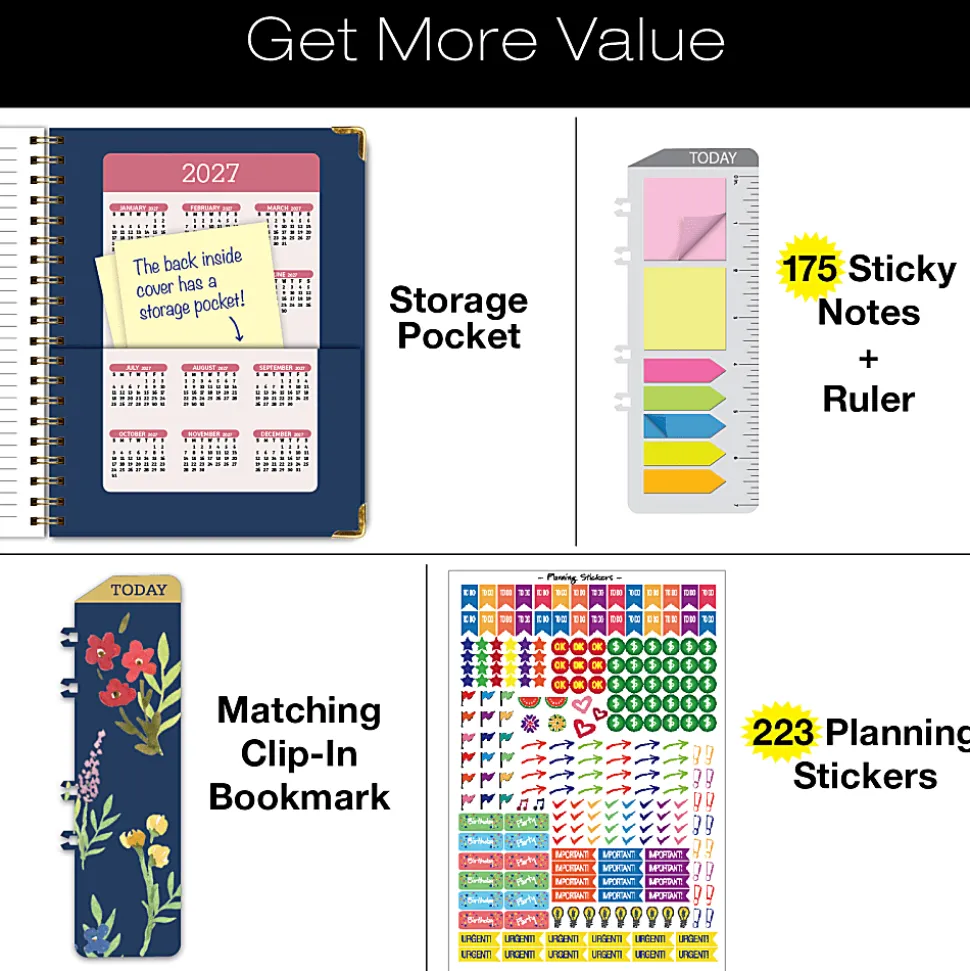 2026-2027 Excello Brands 14-Month Academic Year Hardcover Weekly/Monthly Fashion Planner, 8-1/2" x 11", Navy Gold Numbers, May To June, Total Qty 1