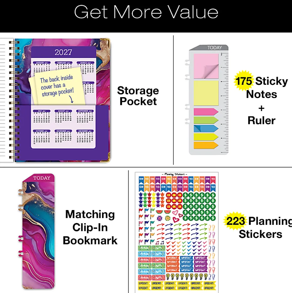 2026-2027 Excello Brands 14-Month Academic Year Hardcover Weekly/Monthly Fashion Planner, 8-1/2" x 11", Sugar Skull, May To June, Total Qty 1