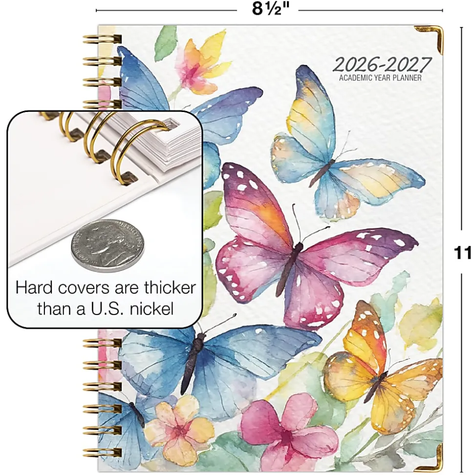 Excello Brands 2026-2027 14-Month Academic Hardcover Weekly/Monthly Fashion Planner, 8-1/2" x 11", Watercolor Butterflies, May-June, FSHNAY26851133