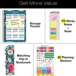 2026-2027 Excello Brands 14-Month Academic Year Hardcover Weekly/Monthly Fashion Planner, 5-1/2" x 8", Teal Floral, May To June, Total Qty 1