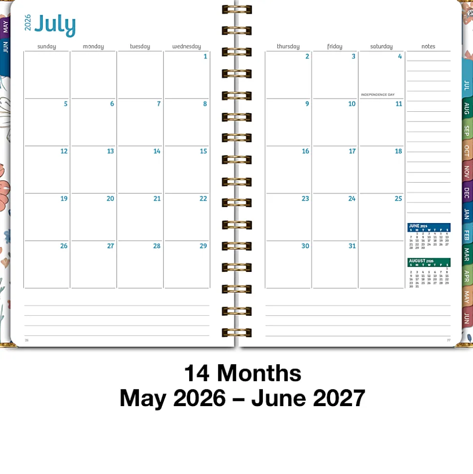 2026-2027 Excello Brands 14-Month Academic Year Hardcover Weekly/Monthly Fashion Planner, 5-1/2" x 8", Colorful Botanicals, May To June, Total Qty 1