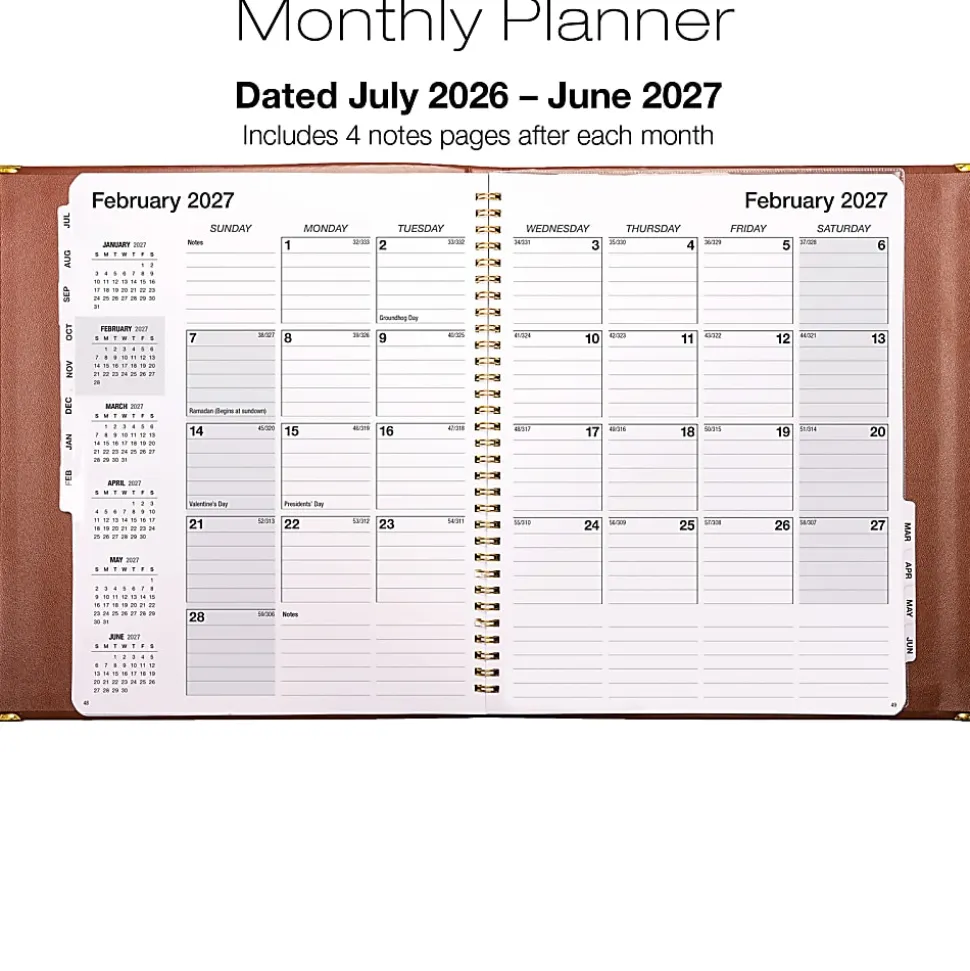 2026-2027 Excello Brands Monthly Academic Year Executive Planner, 8-1/2" x 11", Brown, June To July, Total Qty 1