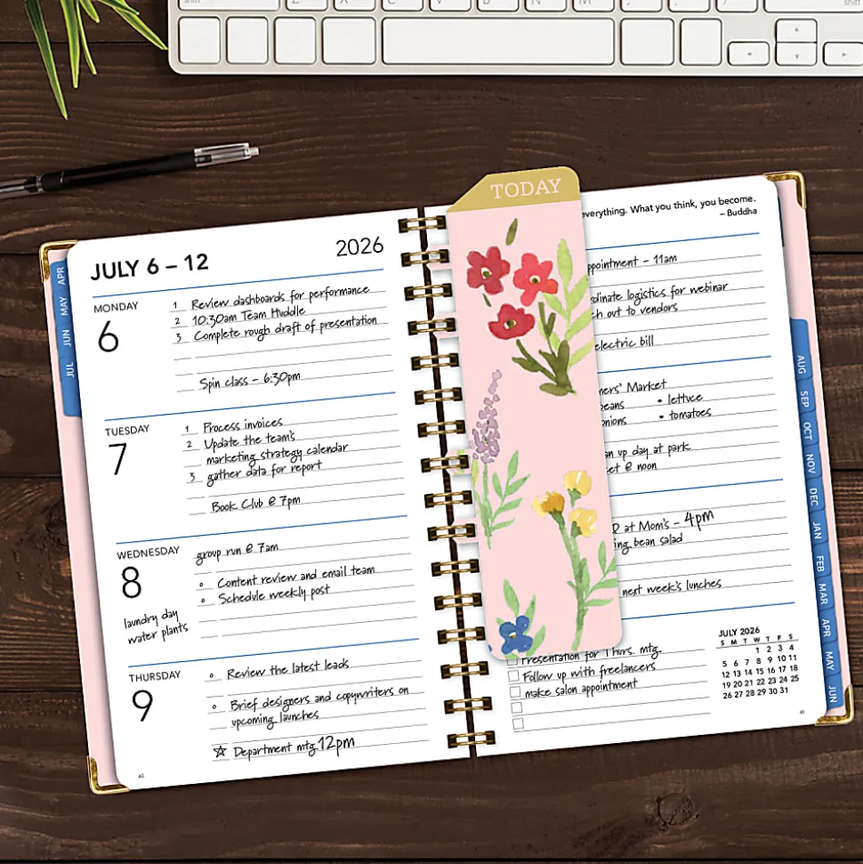 2026-2027 Excello Brands 15-Month Weekly/Monthly Academic Year Large Print Planner, 5” x 8", Pink Gold Numbers, May To June, Total Qty 1