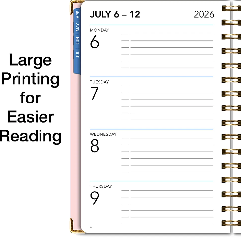 2026-2027 Excello Brands 15-Month Weekly/Monthly Academic Year Large Print Planner, 5” x 8", Pink Gold Numbers, May To June, Total Qty 1